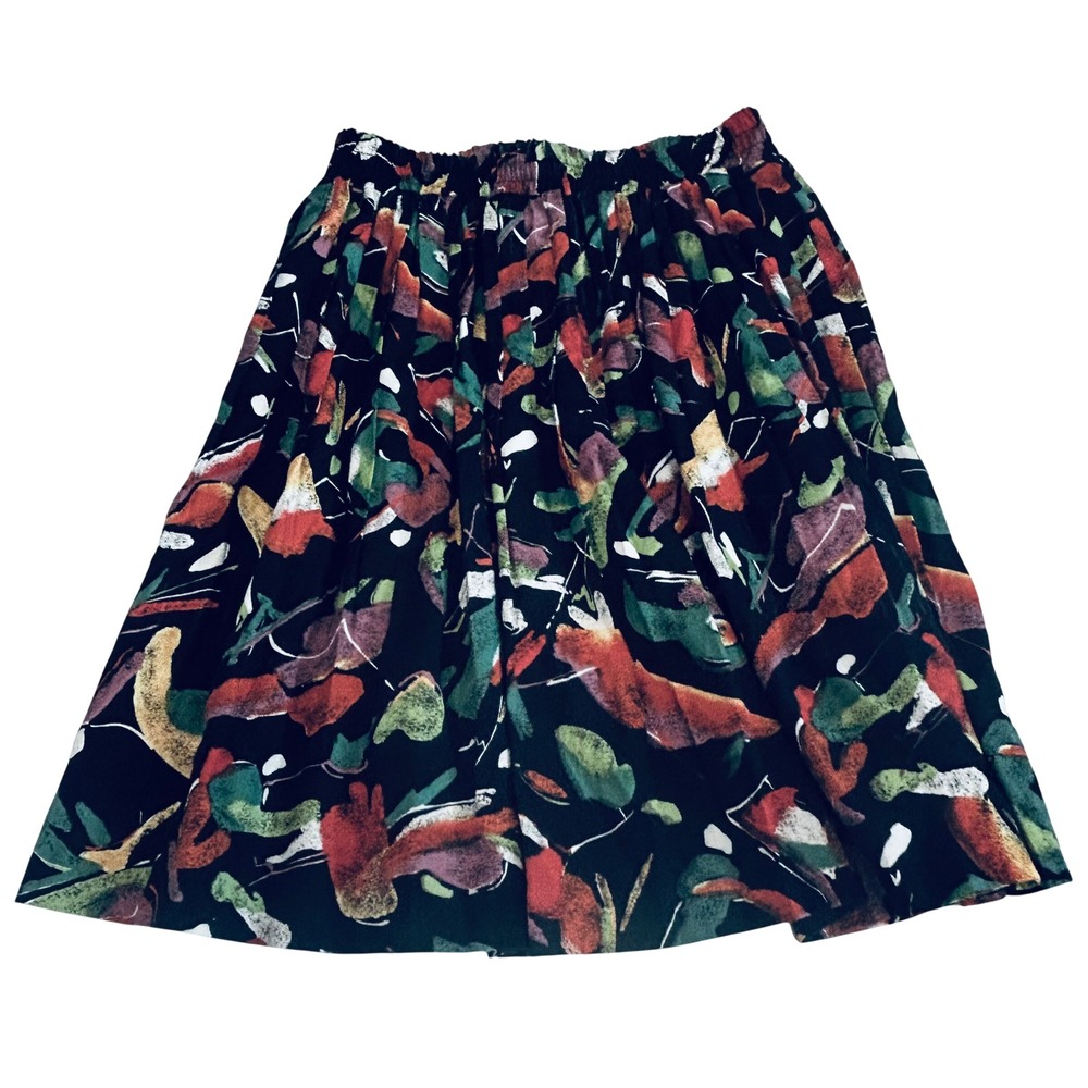 MELROSE VINTAGE rayon mini skirt floral 10 pleated boho elastic waist USA